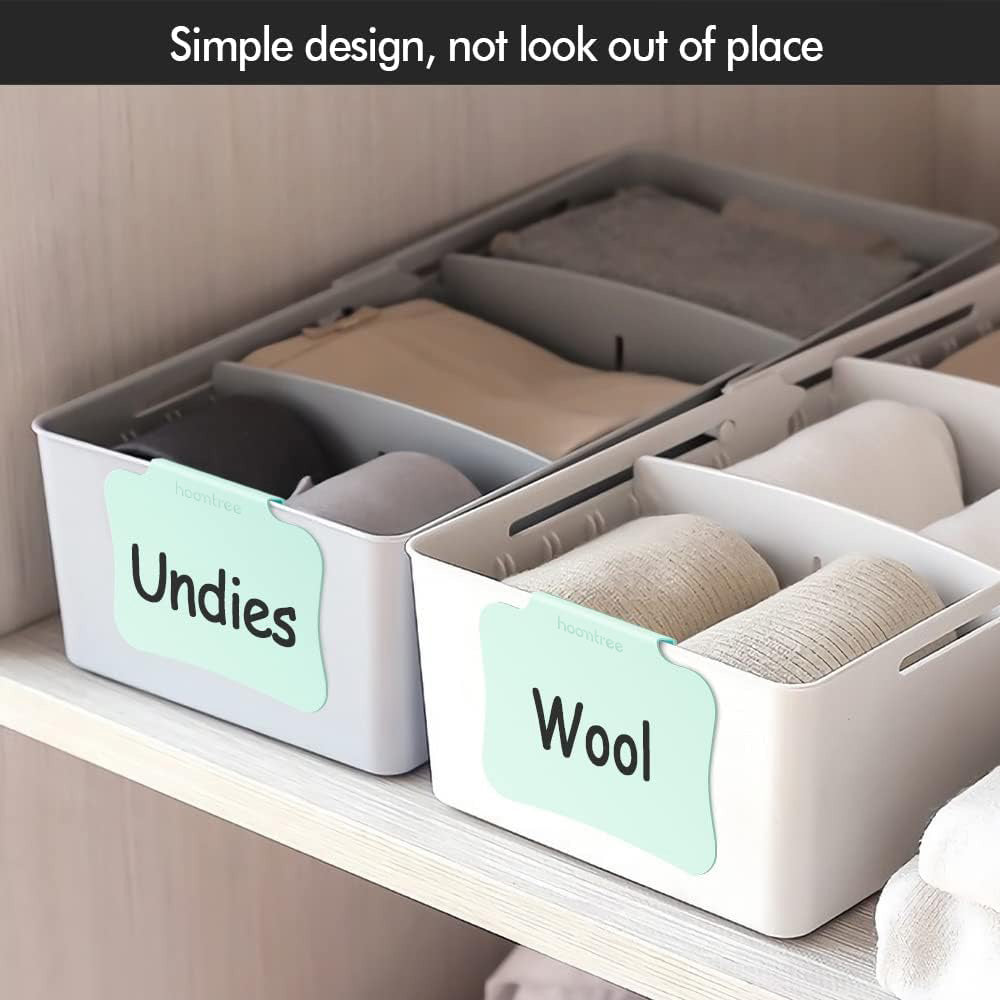 HOOMTREE 20PCS Basket Clip On Labels, Removable Plastic Bin Tags for Storage Bins, Pantry Organization and Hanging Labels for Cube Box, in Green