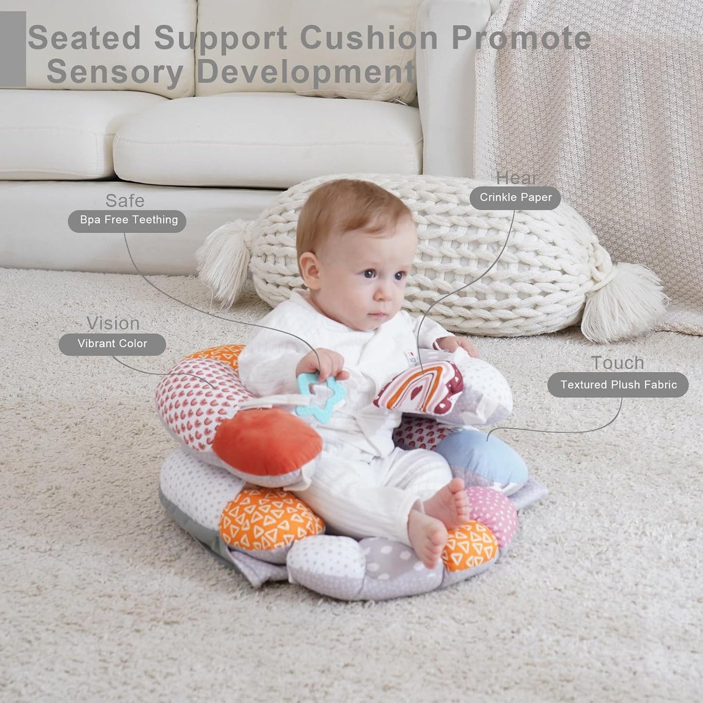Hoomtree Baby Floor Seat, Adjustable Soft Anti-Fall Infant Lounger with 5-Point Safety Harness and Removable Tray, Light Gray
