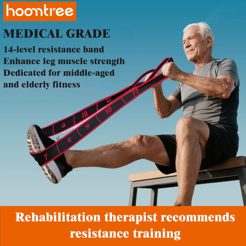Hoomtree Adjustable 12-Level Resistance Band for Physical Therapy, 140cm Wide Non-Slip Exercise Band for Strength Training and Rehabilitation, Elastic Stretching Band for Leg, Knee and Arm Recovery