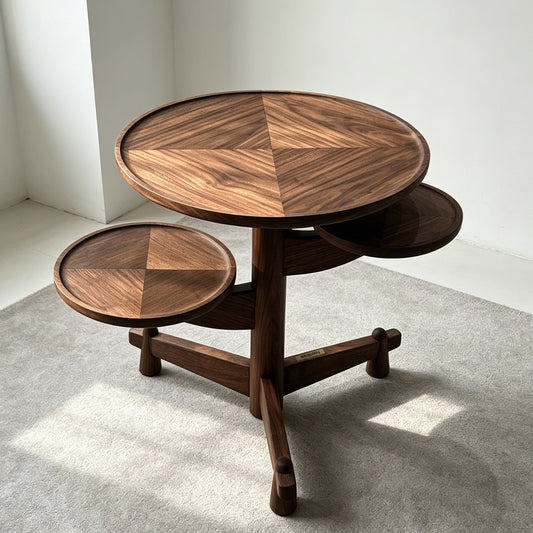Hoomtree Natural artistic solid wood coffee table and side table design with North American black walnut stump-shaped furniture, creative home decor for living rooms