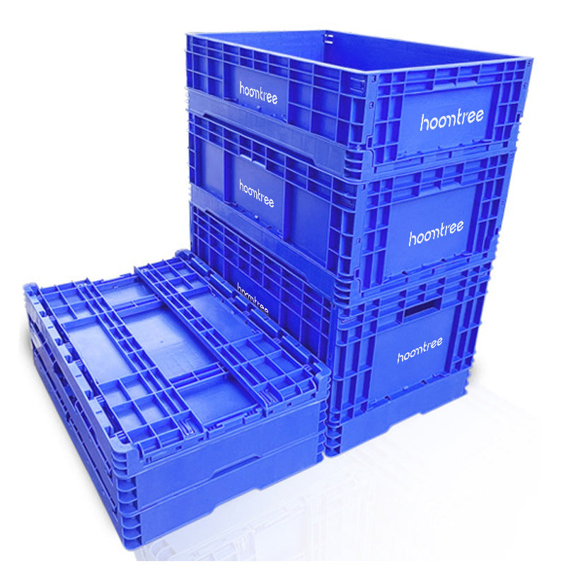 Hoomtree 65L Collapsible Plastic Storage Crate, Heavy Duty Foldable Stackable Warehouse Logistics Tote Bin, Large Rectangular Folding Shipping Organizer Container for Factory Garage Supermarket