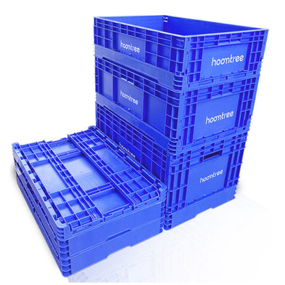 Hoomtree 65L Collapsible Plastic Storage Crate, Heavy Duty Foldable Stackable Warehouse Logistics Tote Bin, Large Rectangular Folding Shipping Organizer Container for Factory Garage Supermarket