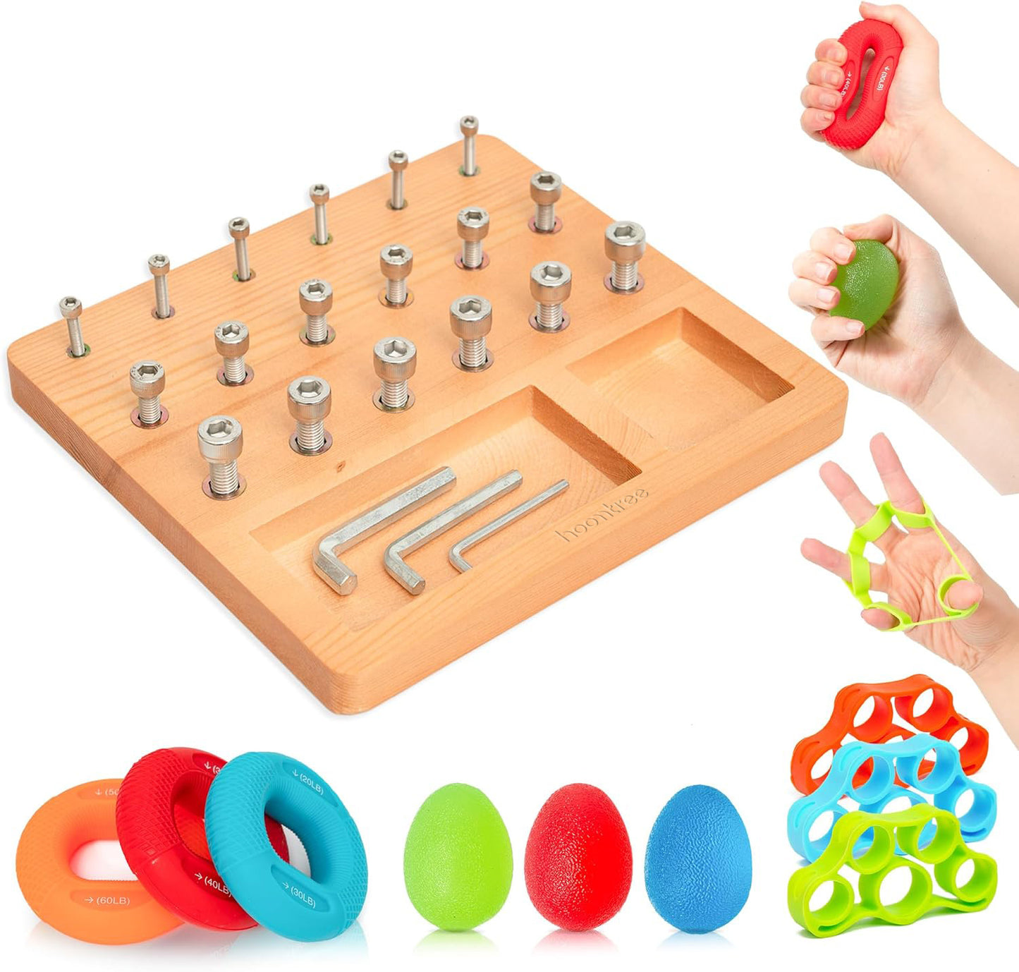 Hoomtree Wooden Pegboard for Finger Dexterity, Finger Strength Trainer for Hand Grip Strengthener Targeted Strength, Relief & Recovery for Men, Women, and Seniors