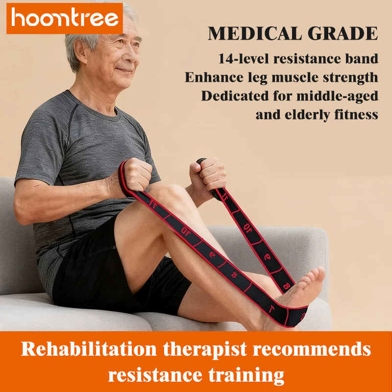 Hoomtree Adjustable 12-Level Resistance Band for Physical Therapy, 140cm Wide Non-Slip Exercise Band for Strength Training and Rehabilitation, Elastic Stretching Band for Leg, Knee and Arm Recovery