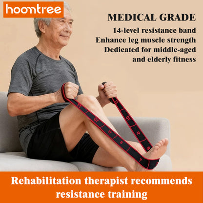 Hoomtree Adjustable 12-Level Resistance Band for Physical Therapy, 140cm Wide Non-Slip Exercise Band for Strength Training and Rehabilitation, Elastic Stretching Band for Leg, Knee and Arm Recovery