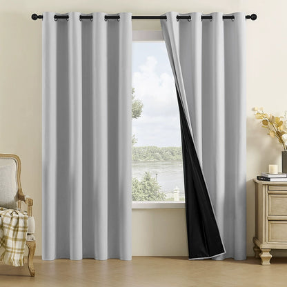 Hoomtree 100% Blackout Curtains for Bedroom, Solid Color Thermal Insulated Window Curtains with Full Black Liner, Noise Reducing Light Blocking Drapes for Home Hotel Living Room