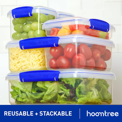 Hoomtree 6 Pack Portion Control Containers Food Storage with Calorie Labels, 1000ml/1000ml Stackable Snack Containers with Lids for Weight Management, Meal Prep Containers with Label for Women, Men, Bariatric (6 Containers, 6 Lids)