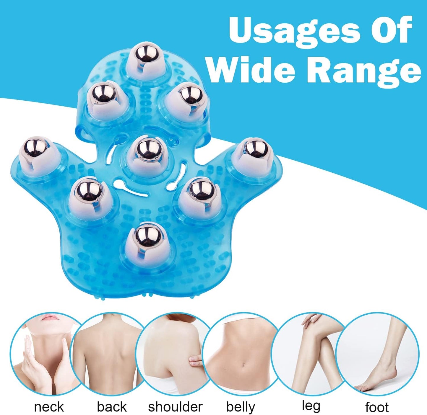Hoomtree Hand Massager Gloves with 9 360-Degree Kneading Rollers - Palm Massager, Hand Roller & Thumb Saver Tool for Hand Massage, Muscle Pain Relief - Manual Deep Tissue Relaxation, Blue