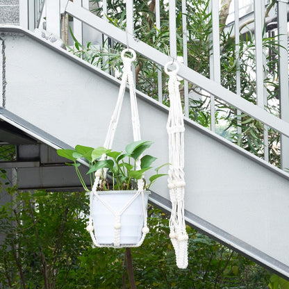 Hoomtree 2Pcs Macrame Plant Hangers Indoor Outdoor Hanging Net Plant Basket with Wood Bead, Decorative Flower Pot Holders with 2Pcs S Hooks for Room Balcony Garden Home Decor, Old Lace, 860x32x35mm
