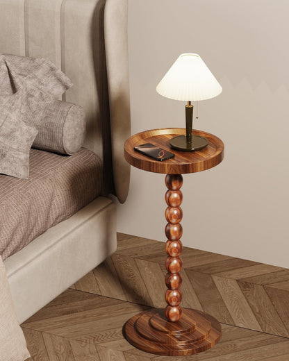 Hoomtree Round Wooden Side Table & Drink Table | Sturdy & Functional Mid-Century Modern Design with Solid Wood Columns for Living Room, Bedroom, Office & More