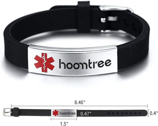 Hoomtree Medical Alert Customized ID Bracelet Free Custom Engraving Personalized Gift Adjustable Wristband for Men Women in Emergency First Aid