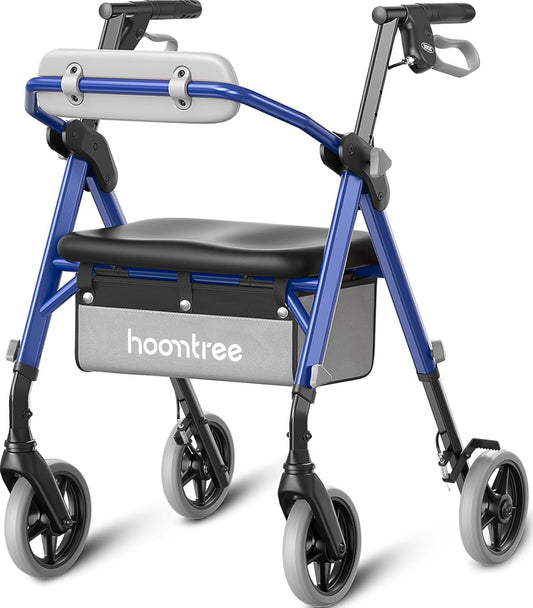 Hoomtree Rollator Walker with Seat, Max 380 lbs, Avant Walkers with Ergo Seat & Backrest, Foldable Adjustable Height, All Terrain Walker, Lightweight