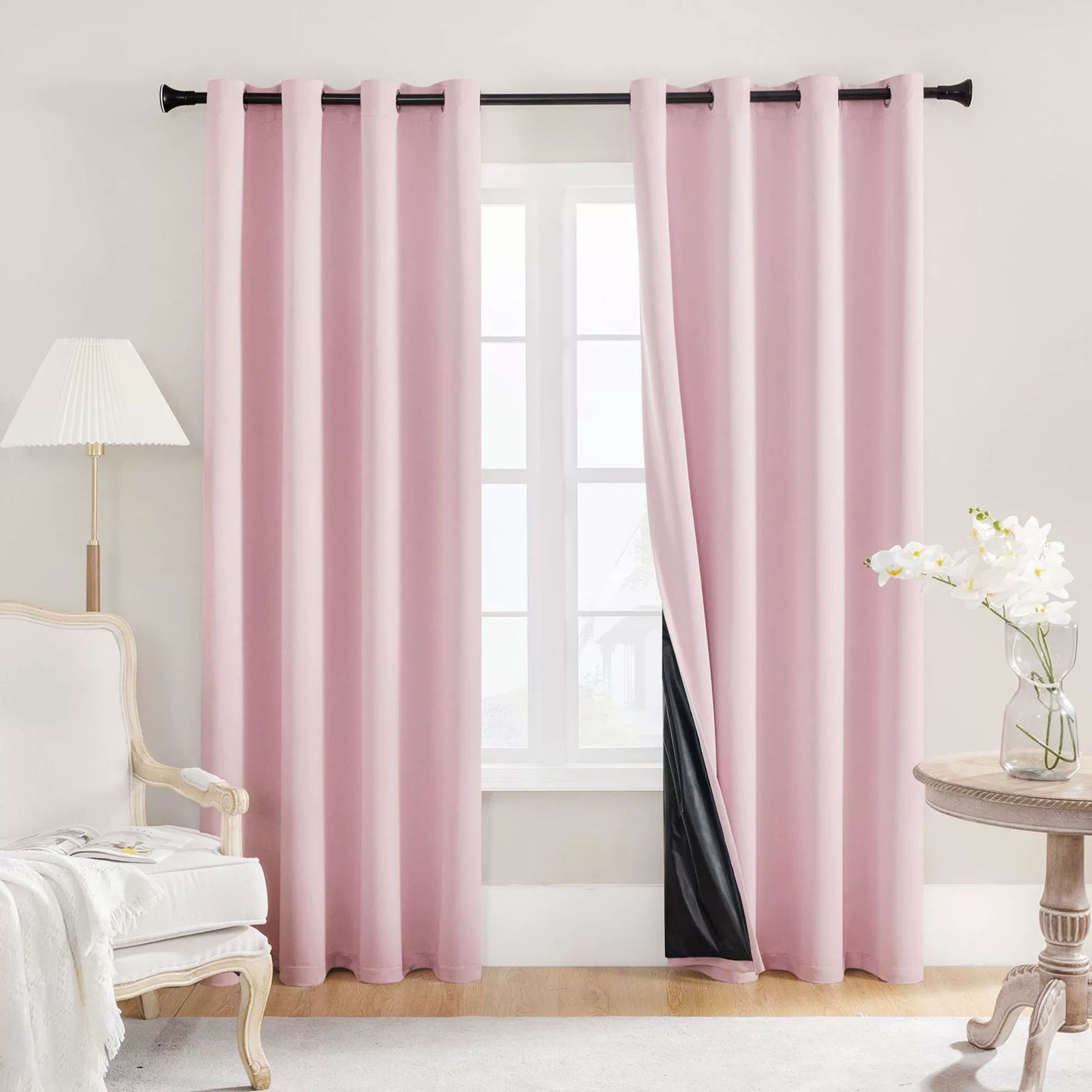 Hoomtree 100% Blackout Curtains for Bedroom, Solid Color Thermal Insulated Window Curtains with Full Black Liner, Noise Reducing Light Blocking Drapes for Home Hotel Living Room