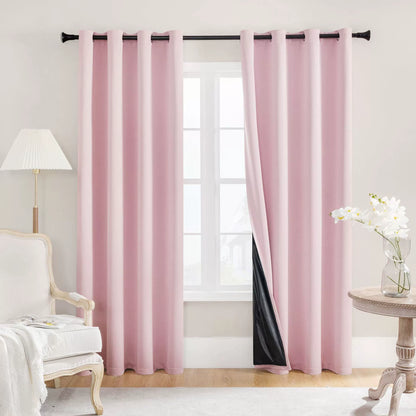 Hoomtree 100% Blackout Curtains for Bedroom, Solid Color Thermal Insulated Window Curtains with Full Black Liner, Noise Reducing Light Blocking Drapes for Home Hotel Living Room