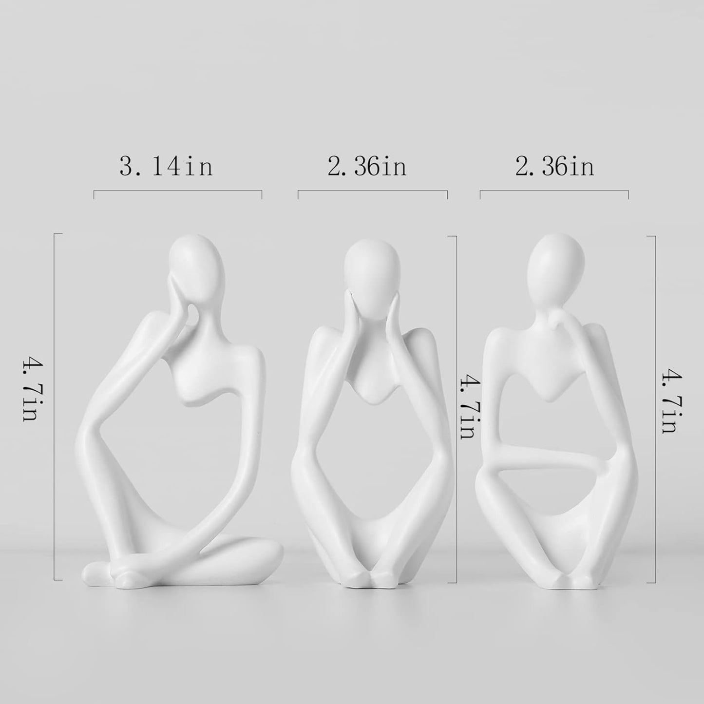 HOOMTREE 3pcs Decor White Thinker Statue Abstract Art Sculpture,Resin Collectible Figurines for Home Living Room Office Shelf Decoration