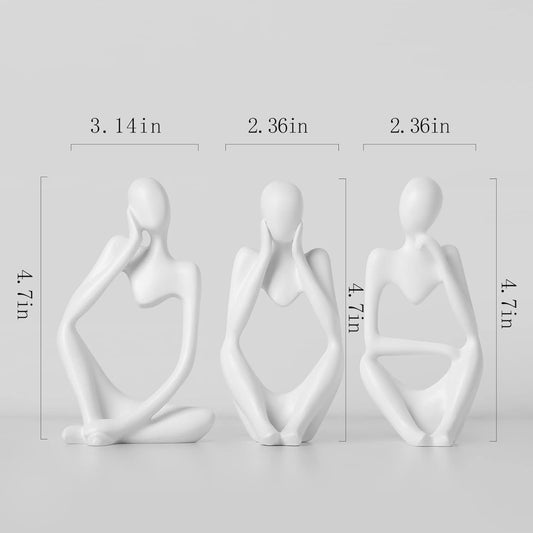 HOOMTREE 3pcs Decor White Thinker Statue Abstract Art Sculpture,Resin Collectible Figurines for Home Living Room Office Shelf Decoration