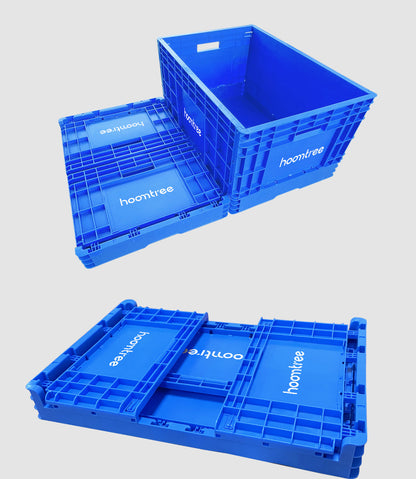 Hoomtree 65L Collapsible Plastic Storage Crate, Heavy Duty Foldable Stackable Warehouse Logistics Tote Bin, Large Rectangular Folding Shipping Organizer Container for Factory Garage Supermarket