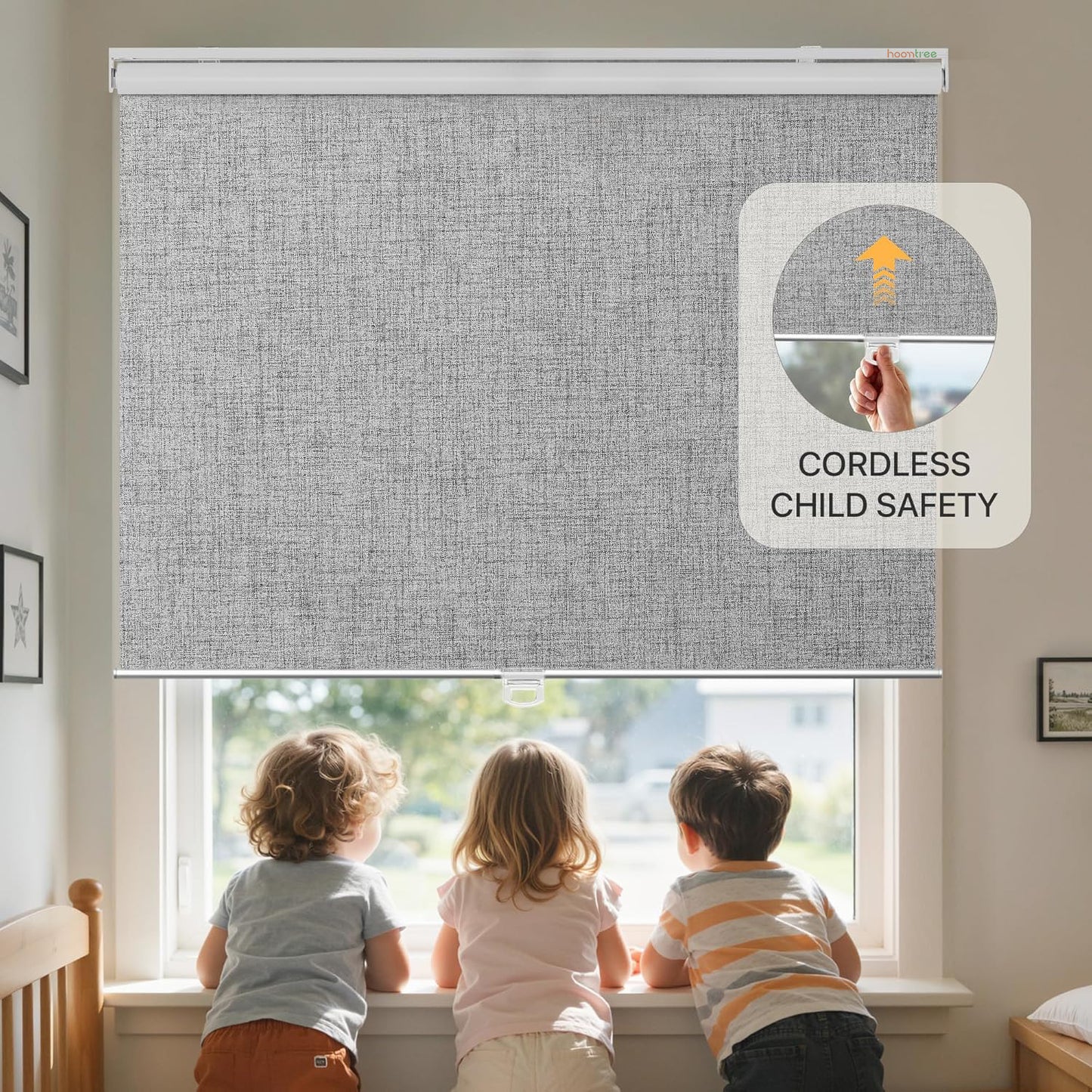 Hoomtree 100% Blackout Roller Window Shades, Window Blinds Cordless with Thermal Insulated, UV Protection Fabric, Mini French Door Blinds for Home, Bedroom, Office, Grey, 10in W X 72in H