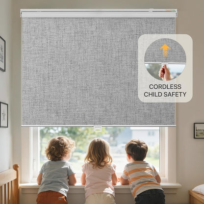 Hoomtree 100% Blackout Roller Window Shades, Window Blinds Cordless with Thermal Insulated, UV Protection Fabric, Mini French Door Blinds for Home, Bedroom, Office, Grey, 10in W X 72in H