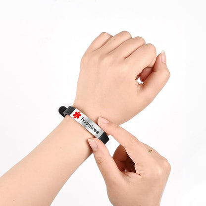 Hoomtree Medical Alert Customized ID Bracelet Free Custom Engraving Personalized Gift Adjustable Wristband for Men Women in Emergency First Aid