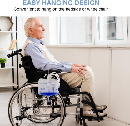 Hoomtree 5 Pack Urinary Drainage Bag with Anti-Reflux Chamber, 2000mL Urine Bags with 48 Tube Drainage, Splash-Resistant Drain Spout, Clips and Hanging Hook, Disposable Urine Bags for Men