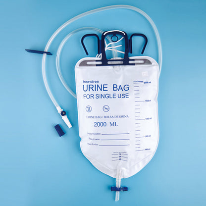 Hoomtree 5 Pack Urinary Drainage Bag with Anti-Reflux Chamber, 2000mL Urine Bags with 48 Tube Drainage, Splash-Resistant Drain Spout, Clips and Hanging Hook, Disposable Urine Bags for Men