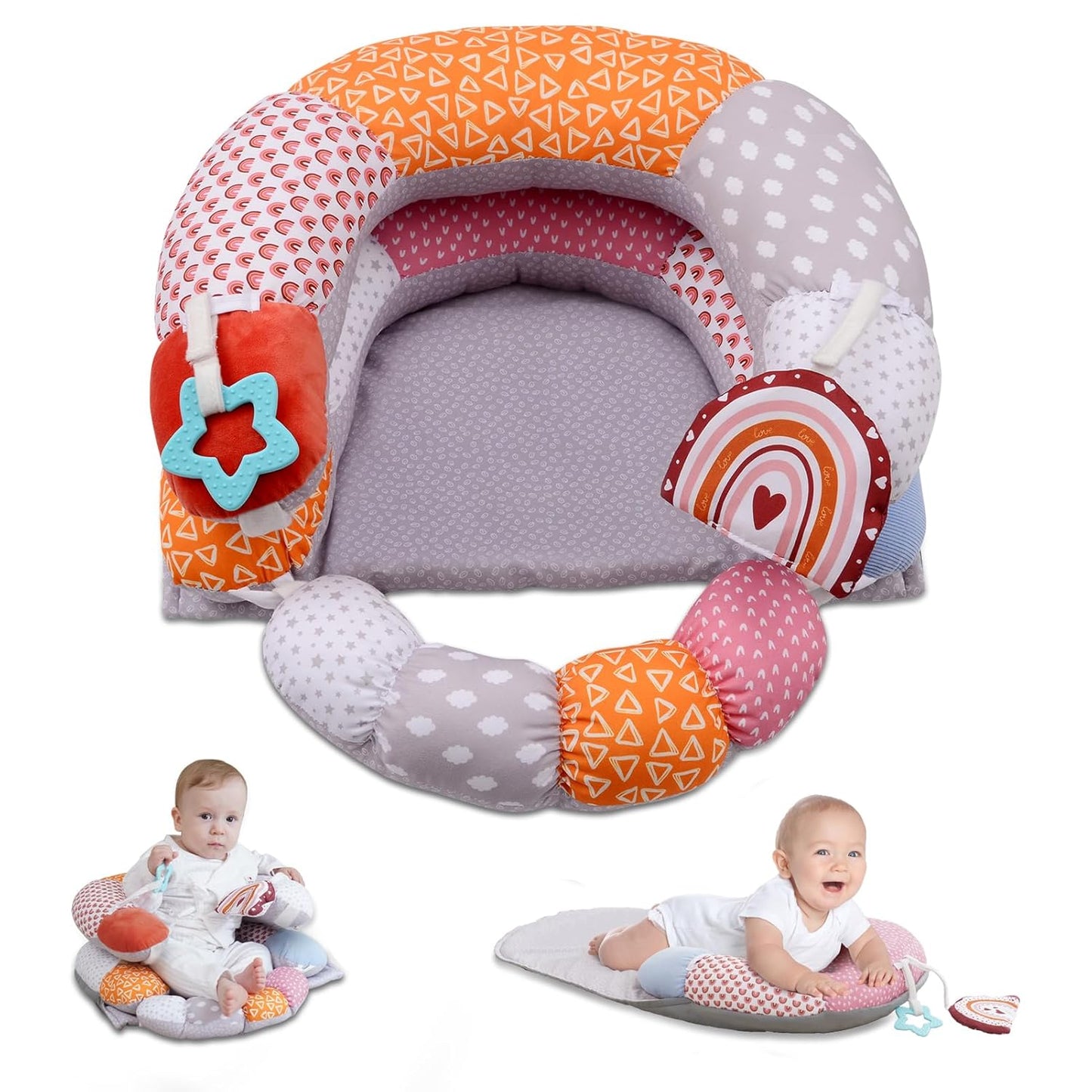 Hoomtree Baby Floor Seat, Adjustable Soft Anti-Fall Infant Lounger with 5-Point Safety Harness and Removable Tray, Light Gray