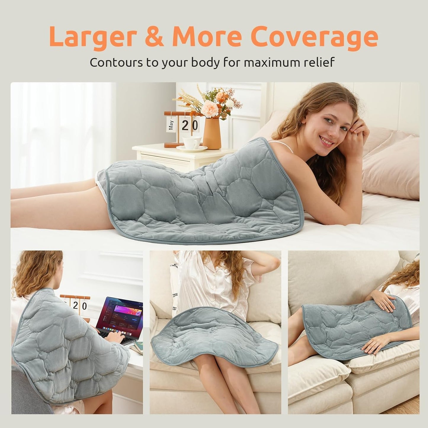 Hoomtree Weighted Heating Pad for Relax and Calm, Velvet-Soft 7 lbs Electric Lap Blanket for Neck Shoulders Back, Washable Warm Weighted Lap Blanket with 4 Heating Levels, 24 x 29 Inches, Grey