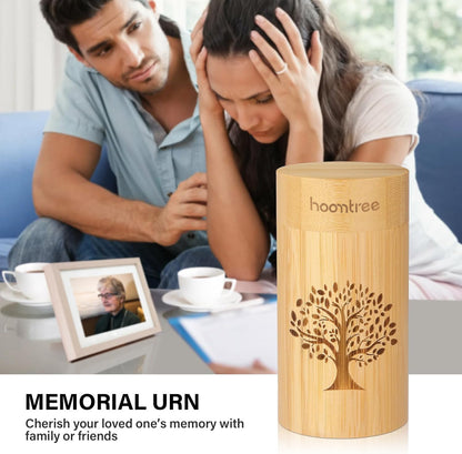 HOOMTREE Small Urns for Human Ashes Keepsake with Tree of Life Pattern, Bamboo Scattering Tubes for Human or Pet Ashes, Hold Up to 7.5 Cubic Inches, Set of 2