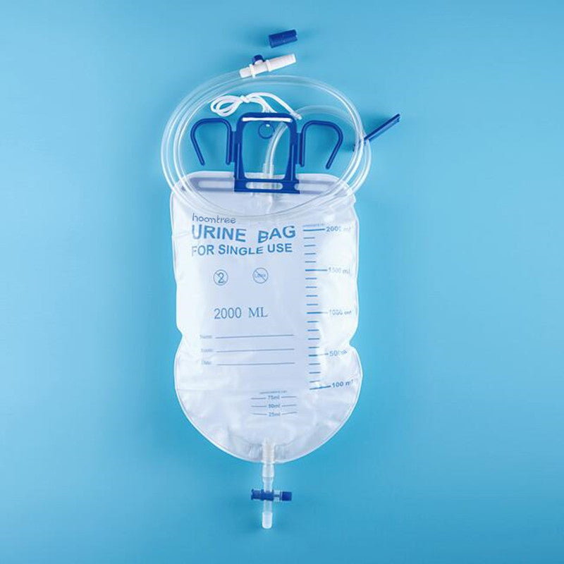 Hoomtree 5 Pack Urinary Drainage Bag with Anti-Reflux Chamber, 2000mL Urine Bags with 48 Tube Drainage, Splash-Resistant Drain Spout, Clips and Hanging Hook, Disposable Urine Bags for Men