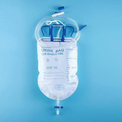 Hoomtree 5 Pack Urinary Drainage Bag with Anti-Reflux Chamber, 2000mL Urine Bags with 48 Tube Drainage, Splash-Resistant Drain Spout, Clips and Hanging Hook, Disposable Urine Bags for Men