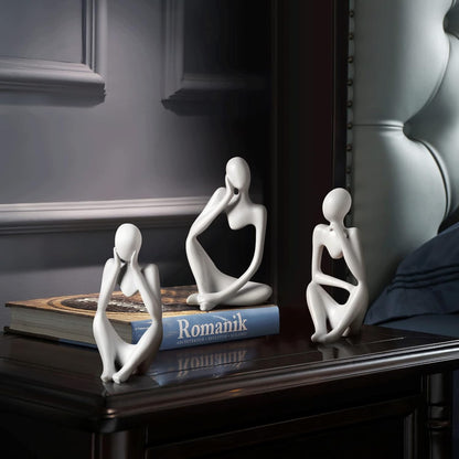 HOOMTREE 3pcs Decor White Thinker Statue Abstract Art Sculpture,Resin Collectible Figurines for Home Living Room Office Shelf Decoration