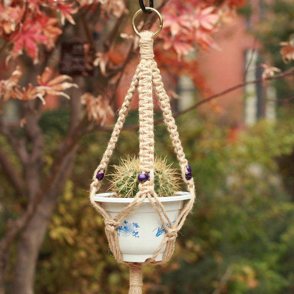 Hoomtree  Macrame Plant Hangers Indoor Outdoor Hanging Net Plant Basket with Wood Bead, Decorative Flower Pot Holders with 2Pcs S Hooks for Room Balcony Garden Home Decor, Old Lace, 860x32x35mm