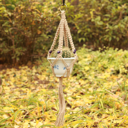 Hoomtree  Macrame Plant Hangers Indoor Outdoor Hanging Net Plant Basket with Wood Bead, Decorative Flower Pot Holders with 2Pcs S Hooks for Room Balcony Garden Home Decor, Old Lace, 860x32x35mm